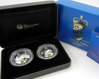 2012 QUEEN ELIZABETH DIAMOND JUBILEE Silver Proof Gilded 2 Coin Set