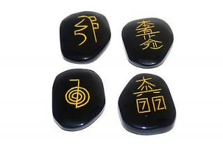 Set of 4 Reiki Healing Symbols Engraved in Black Onyx Gemstones