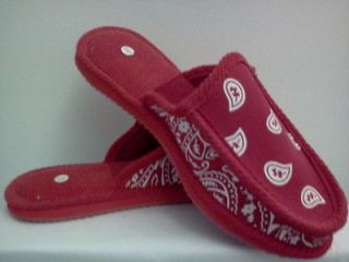 RED BANDANA HOUSE SHOES SLIPPERS TROOPER OPEN BACK SIZE 8 9 10 11 12 