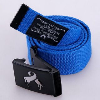 New mens Boy girl Solid Blue color Canvas Belt Black Hollow Fly style 