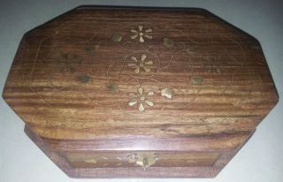   Jewelry Trinket Box Sheesham Wood, Brass Inlay,W/ Inside Velvet, India