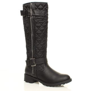  MILITARY BIKER KNEE QUILTED RIDING FUR ZIP CALF BUCKLE BOOTS SIZE