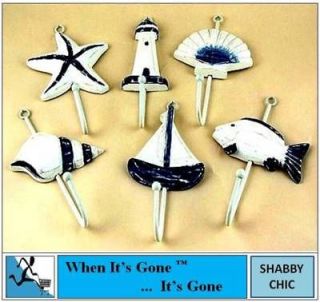 NEW SHABBY CHIC SEASIDE STAR/FISH/SHEL​L DOOR WALL HOOKS
