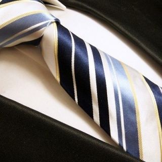   by Paul Malone . Blue, White and Gold Stripes . 100% Silk . Woven