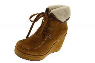 Rocket Dog NEW Bonfire Tan Suede Lace Up Fold Over Wedge Boots Shoes 7 