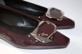 ROGER VIVIER Signature Buckle Pump Burgundy Leather Shoes Flats Size 