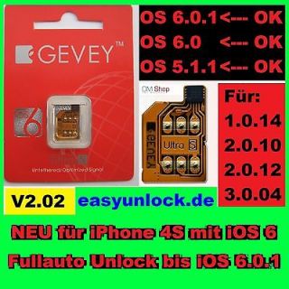 GEVEY ULTRA S V2.02 Unlock Turbo Sim für iPhone 4S mit iOS 6.0 und 
