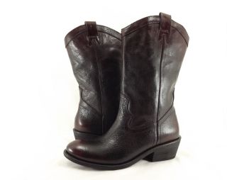 Womens Shoes JESSICA SIMPSON ROSANNA WESTERN LEATHER BOOTS BURGUNDY 