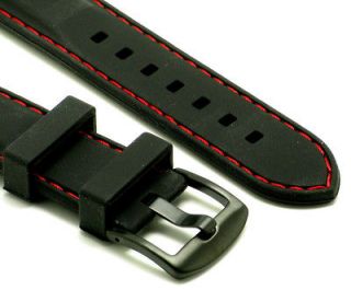 22mm Black/Red Soft Rubber Watch Strap Black Buckle For Invicta