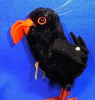 vintage german stuffed animal raven hucky steiff # bh from