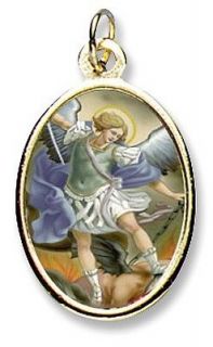 Saint St Michael Medal Pendant Religious Icon Catholic Medal Gift Gold 