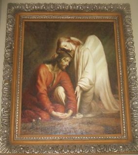 religious angel jesus christian catholic oil painting huge signed 6