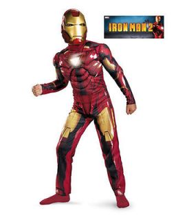 Boys L 8 10 12 Iron Man Mark VI Muscle Suit Costume w/ Mask Reflective 