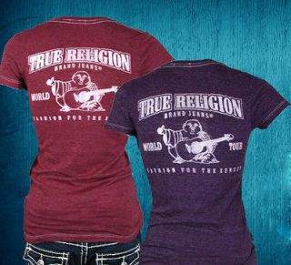   Religion Womens V Neck t shirt BURNOUT Logo NEW eggplant or redwood