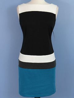New NWT Sandra Darren Sleeveless Stretch Color Block Shift Dress Black 