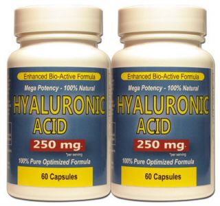 Hyaluronic Acid 250 mg (Twin Pack) Mega Strength 60 Capsules Each
