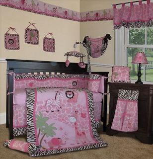     Pink Safari 14 PC Girl Nursery Crib Bedding Include Music Mobile