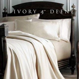   Ivory CREAM Silk Satin KING SIZE Bed Sheet Set Hotel Bedding Linen