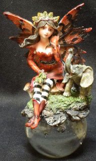 RED Fairy with Elephant on Crystal Globe Figurine Statue H6