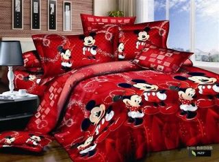 mickey mouse 100% Cotton king Size Quilt duvet Doona Cover Set red 