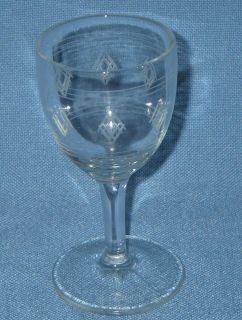Vintage Pressed Glass Etched Double Diamond Pattern Wine Sherry Glass