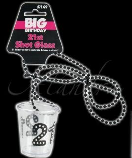   & Clear 21 21st Birthday Party Shot Glass on Black Beaded Chain Gift