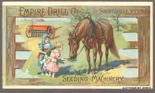   DRILL CO. SEEDING MACHINERY SHORTSVILLE, NY LITTLE GIRLS WITH HORSE