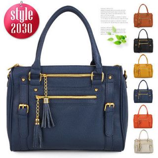 Style2030 Womens Shoulder Tote Satchel Handbags + Long Strap Navy Blue 