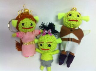 Shrek Voodoo Doll Keyring set, Skrek, Princess Fiona and Skrek Baby.