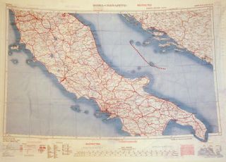   WWII Era Silk Escape & Evasion Map of Rome, Southern Italy & Sicily