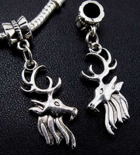 Tibetan Silver Antelope Head Dangle Charms Beads Fit European 