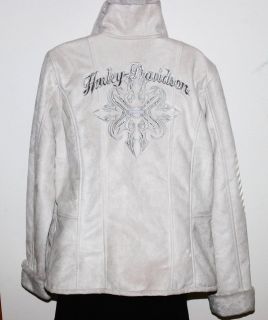   Davidson Womens Jacket Off White Faux Shearling Emb Design Bling XL