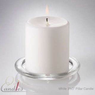 set of 12 white unscented 3 x 3 pillar candles