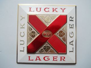 1960 Lucky Lager Beer Sign San Francisco CA Vintage New Old Stock