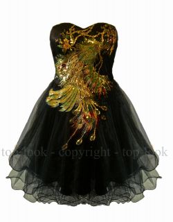 SEXY STRAPLESS SWEETHEART BLACK EVENING PARTY COCKTAIL MINI PEACOCK 