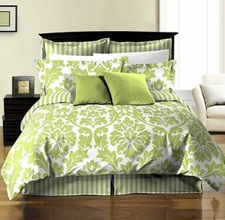 8pc Reversible Green Leaf Stripe Bed in a Bag Comforter Set California 