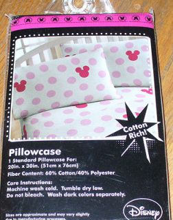 New Disney Minnie Mouse Standard Pillowcase Pink Ears Polka Dots
