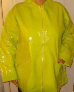 Womans Lime Green 100% Vinyl Raincoat with Zipper Front & Pockets 
