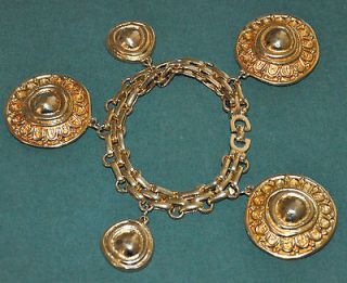 Signed Christian Dior Vintage Medallion Charms Gold Tone Bracelet Rare 
