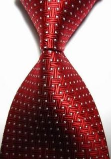   Classic Patterns Red White JACQUARD WOVEN 100% Silk Mens Tie Necktie