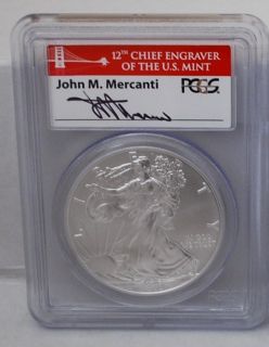 2012 (S) Silver Eagle PCGS MS70 First Strike 1oz Signed Mercanti San 