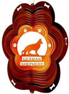 12 in stainless steel copper German Shepherd dog USA 3D wind spinner 