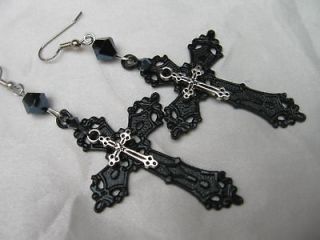 earrings large black gothic cross silver cross goth from united
