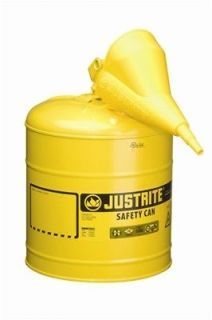 Justrite 7150210 5 Gallon Type 1 Yellow Diesel Can w/ Funnel