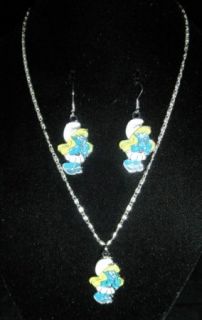 2011 smurf movie smurfette necklace earring set silver time left