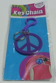Peace Sign Rubber Key Chain with Bonus Backpack Clip NEW Purple 