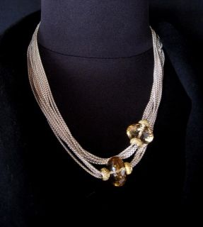 DAVID YURMAN { STERLING SILVER 18K GOLD NECKLACE W/ TWO YELLOW STONES