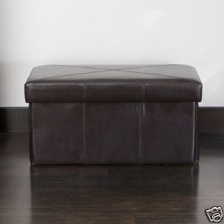 Folding Design Brown Faux Leather Collapsible Storage Ottoman Seat