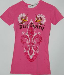 Sugar & Rox alternative designer Ladies Junior pink T Shirt tee Free 