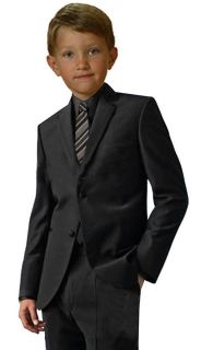 G191 Black Shirt/Silver Tie Boy Formal Tuxedo Tux Suit Set Sizes Baby 